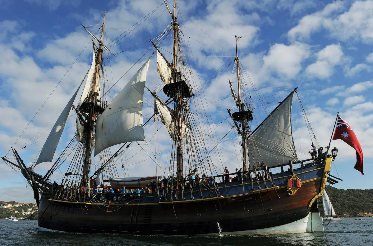An Endeavour replica ship sails into Sydney Harbor on May 21, 2012. (Greg Wood/AFP/GettyImages)