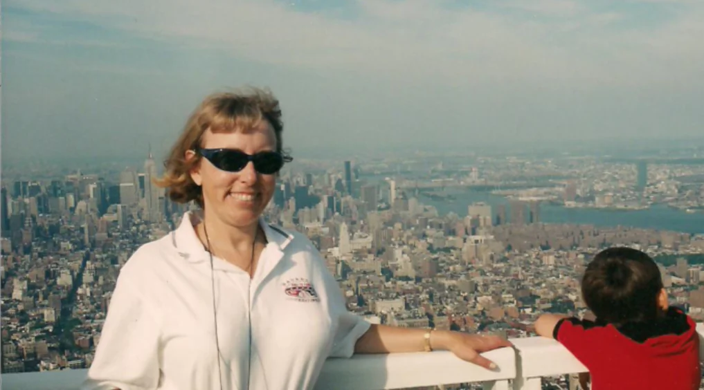 Elinda on top of the World Trade Center on September 9, 2001. (Courtesy of Linda Kiss)