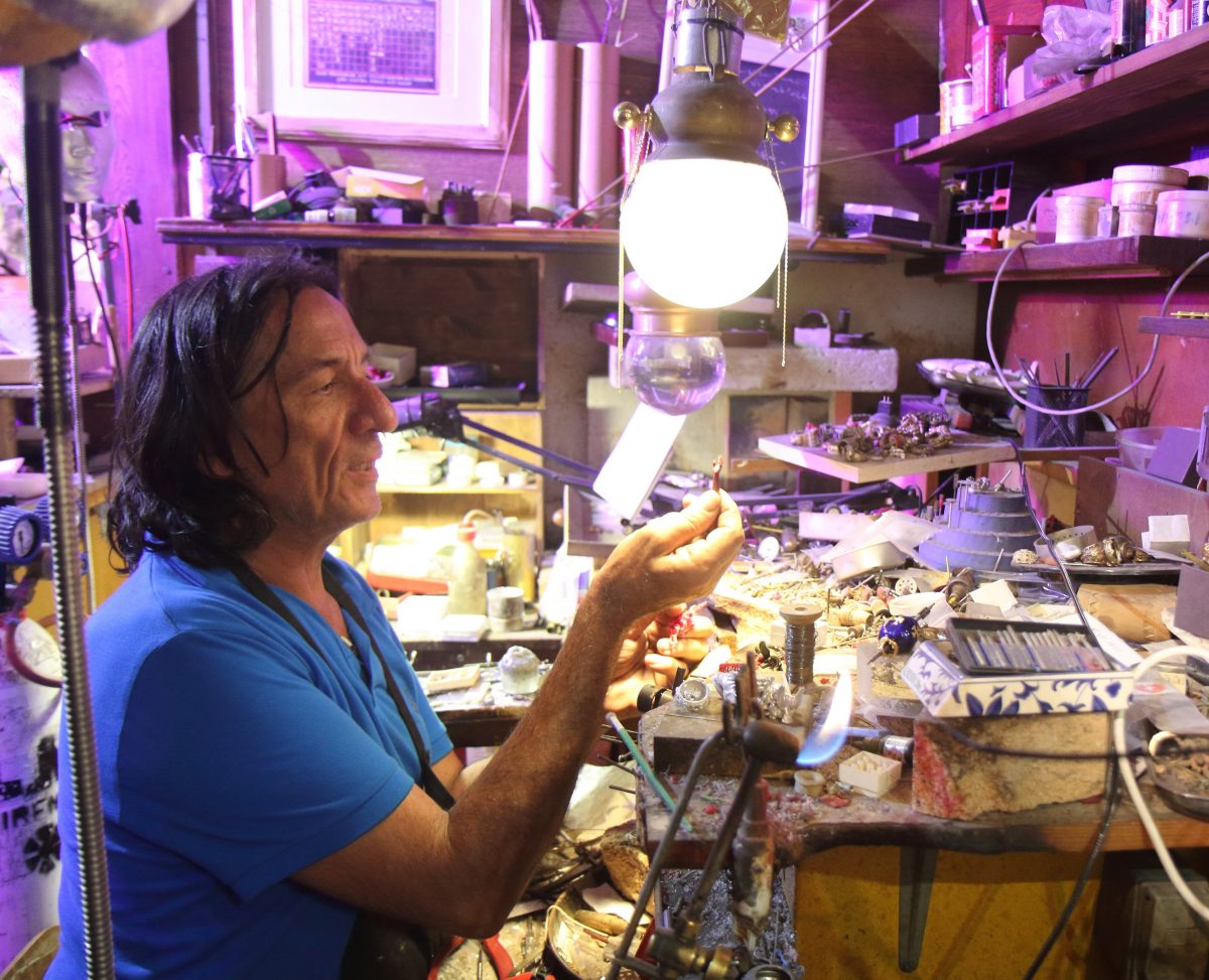 Goldsmith Alessandro Dari in his workshop in Florence.