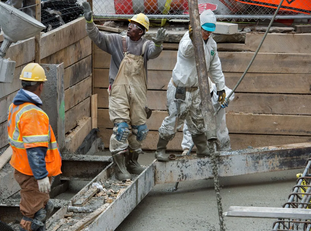 Construction workers in downtown Washington on  March 13, 2015. (Paul J. Richards/AFP/Getty Images)
