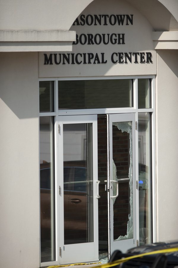 glass shattered door Masontown borough