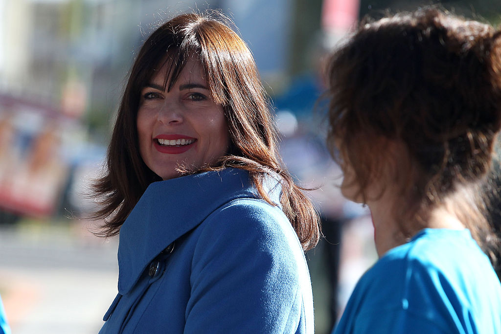 Lucy Wicks in blue jacket during federal election campaign