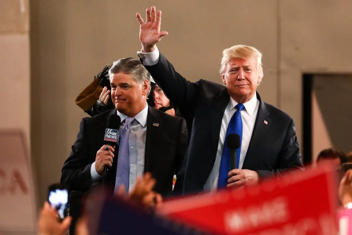President Donald Trump at an interview with Fox News' Sean Hannity before a Make America Great Again rally in Las Vegas on Sept. 20, 2018. (Charlotte Cuthbertson/The Epoch Times)