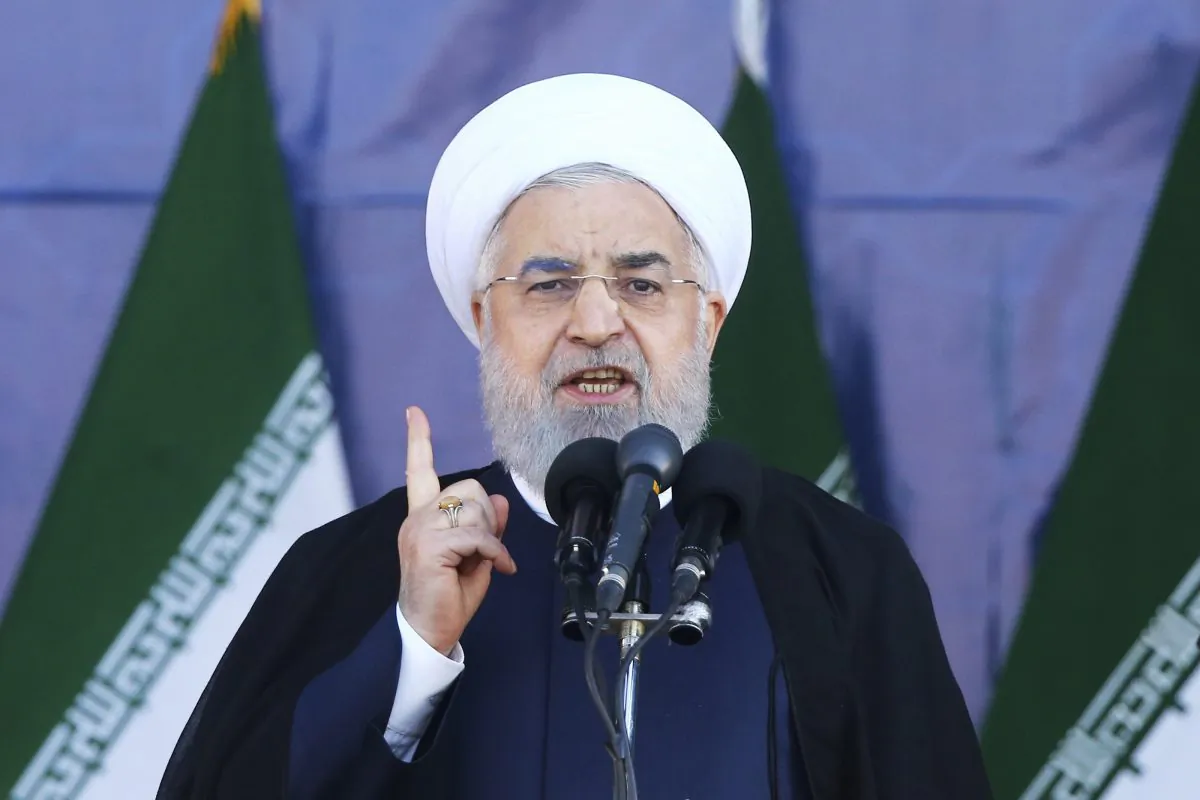 Iran's President Hassan Rouhani speaks at a military parade in a file photograph. (Ebrahim Noroozi/AP Photo)