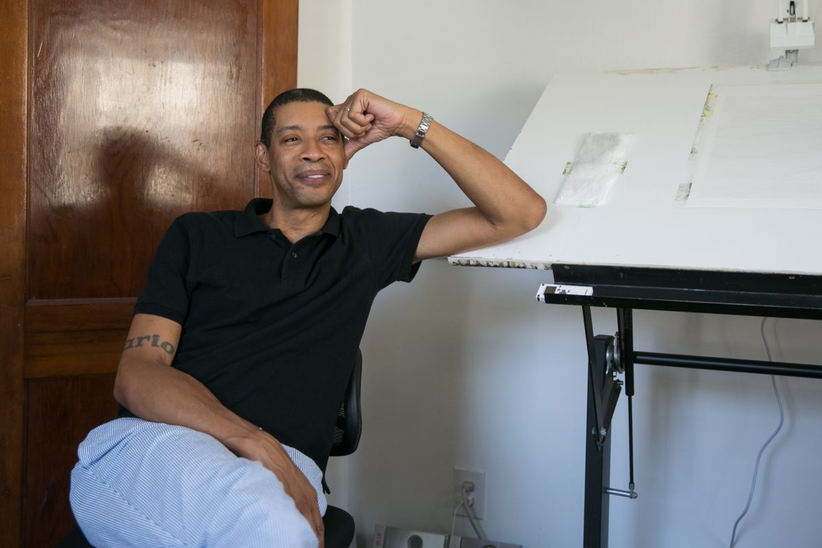 Mario A. Robinson in his studio at home in New Jersey