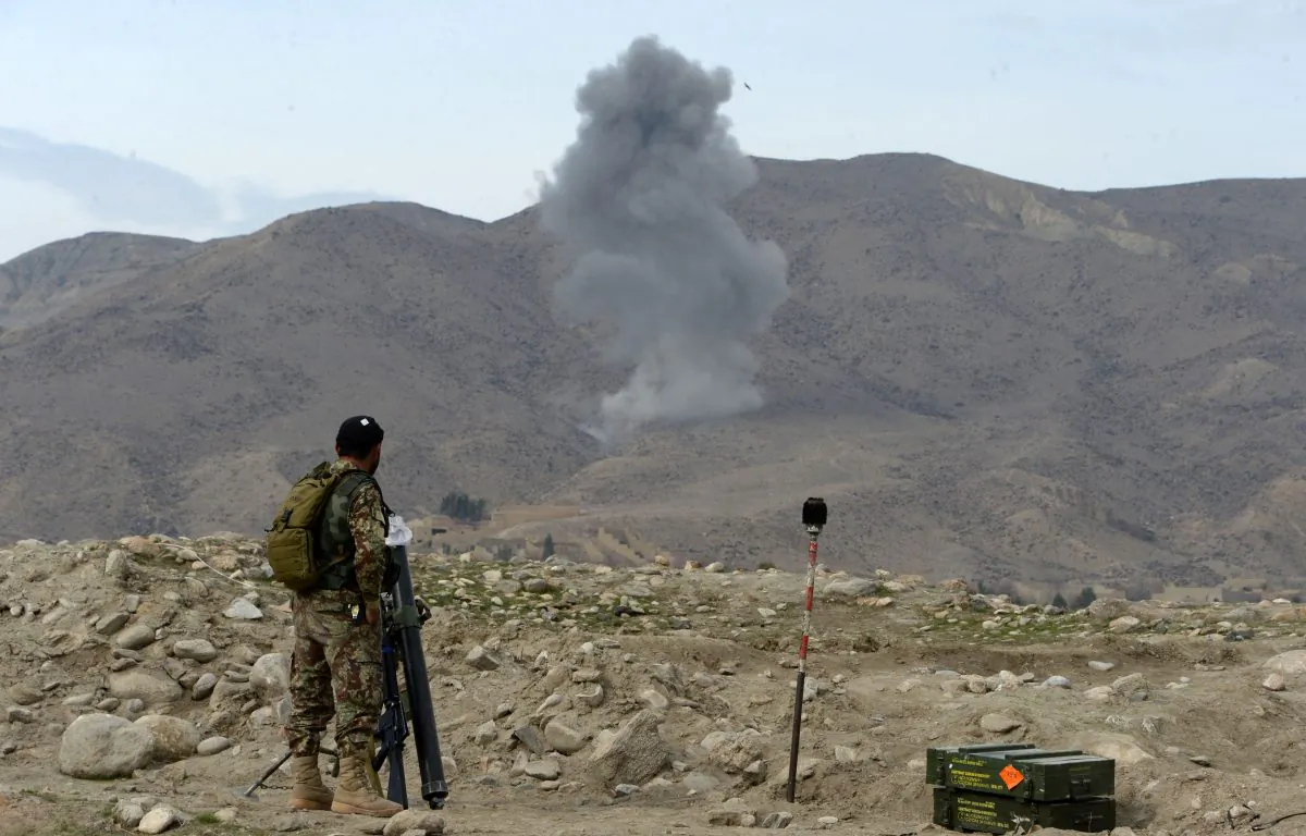 Smoke rises after an air strike by a U.S. aircraft on positions during an ongoing an operation against Islamic State (IS) terrorists in Kot district of Nangarhar province on Feb. 16, 2017. (Noorullah Shirzada/AFP/Getty Images)