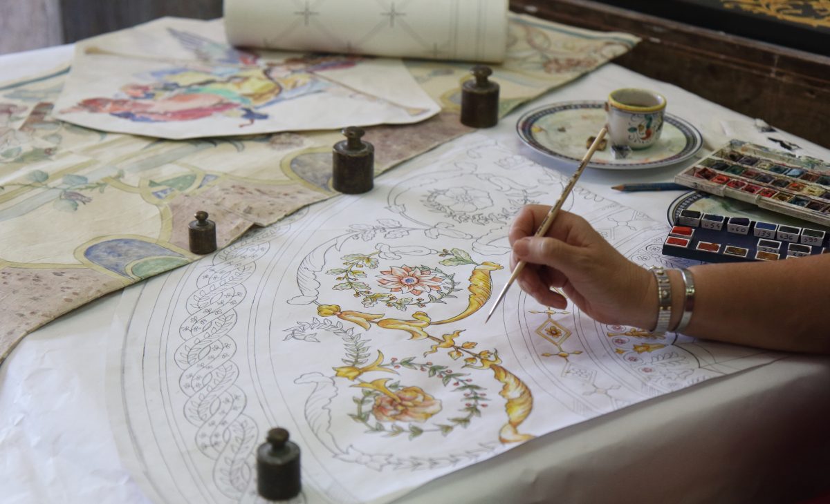 Painting a custom design for scagliola.