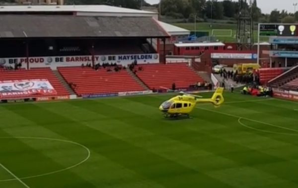 helicopter lands in stadium