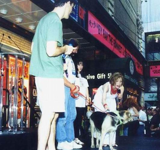 Duchess on stage at the 2nd Broadway Barks