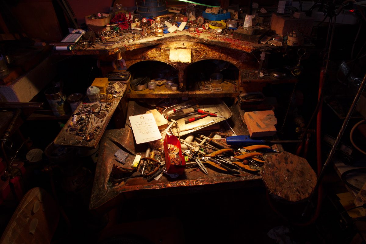 Goldsmith Alessandro Dari's workbench.