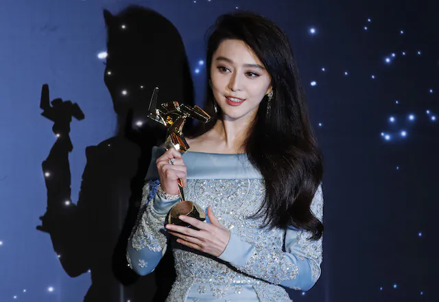 Chinese actress Fan Bingbing after winning the Best Actress Award of the Asian Film Awards in Hong Kong, on March 21, 2017. (AP Photo/Kin Cheung)