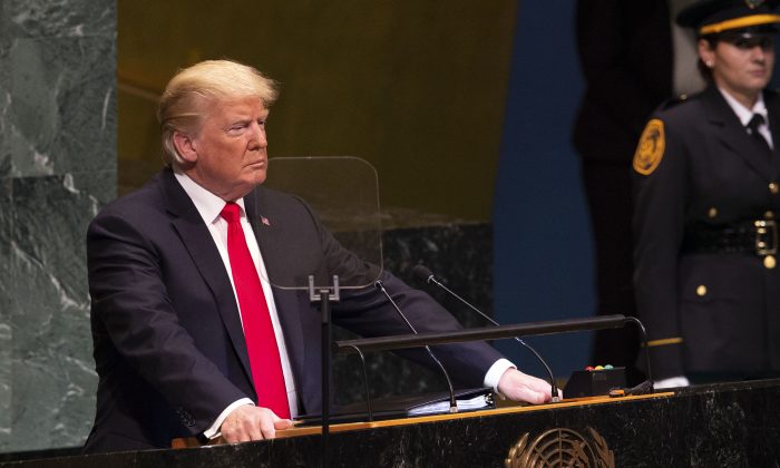 President Donald Trump speaks during the General Debate of the 73rd session of the General Assembly at the United Nations in New York on Sept. 25, 2018. (Bryan R. Smith/AFP/Getty Images)