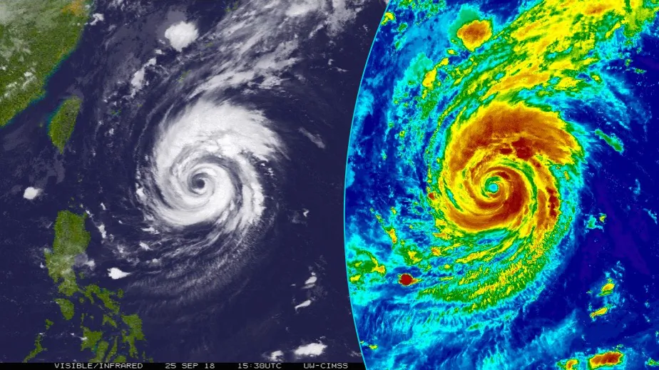 Satellite images of the powerful super typhoon Trami, a dangerous weather formation equivalent to a Category 4 major hurricane as it approaches Japan, forecasters say. (Joint Typhoon Warning Center)