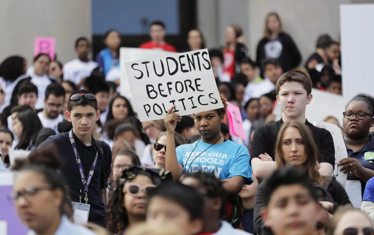 Destiny Charter Middle School students take part in a rally to support charter schools in Olympia, Washington, on May 17, 2018, after teachers’ unions sued over the state’s 2016 charter school law. (Ted S. Warren/AP Photo)