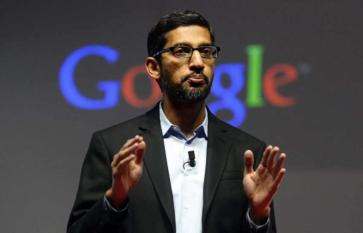 Google CEO Sundar Pichai speaks during the Mobile World Congress in Barcelona, Spain, on March 2, 2015.  (AP Photo/Manu Fernandez)