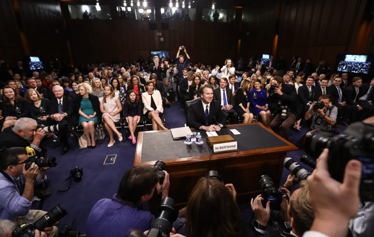 Judge Brett M. Kavanaugh testifies before the Senate Judiciary Committee during the first day of his confirmation hearing to serve as Associate Justice on the U.S. Supreme Court at the Capitol in Washington on Sept. 4, 2018. (Samira Bouaou/The Epoch Times)