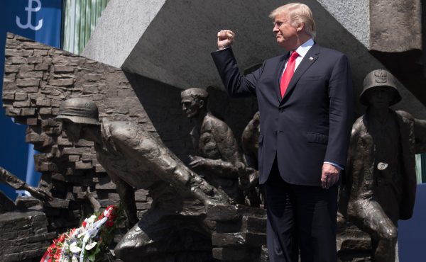 U.S. President Donald Trump in front of the Warsaw Uprising Monument in Poland