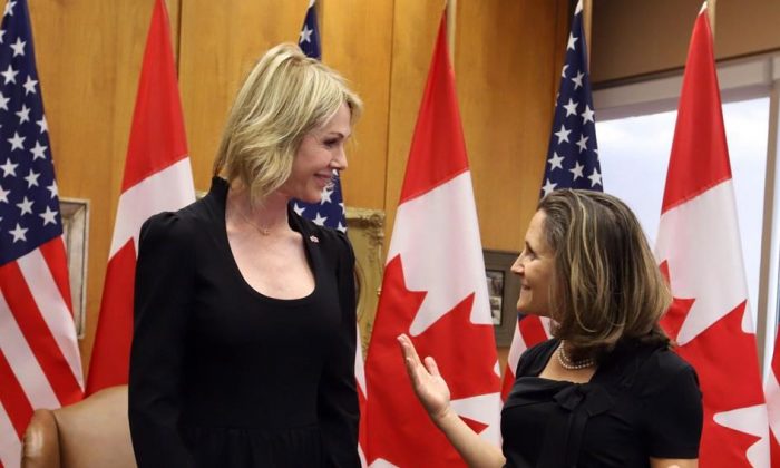U.S. ambassador to Canada Kelly Craft (L) and Canada's Foreign Affairs Minister Chrystia Freeland. (The Canadian Press)