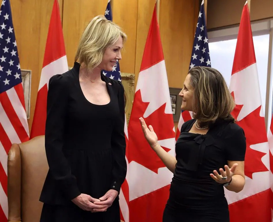 U.S. ambassador to Canada Kelly Craft (L) and Canada's Foreign Affairs Minister Chrystia Freeland. (The Canadian Press)