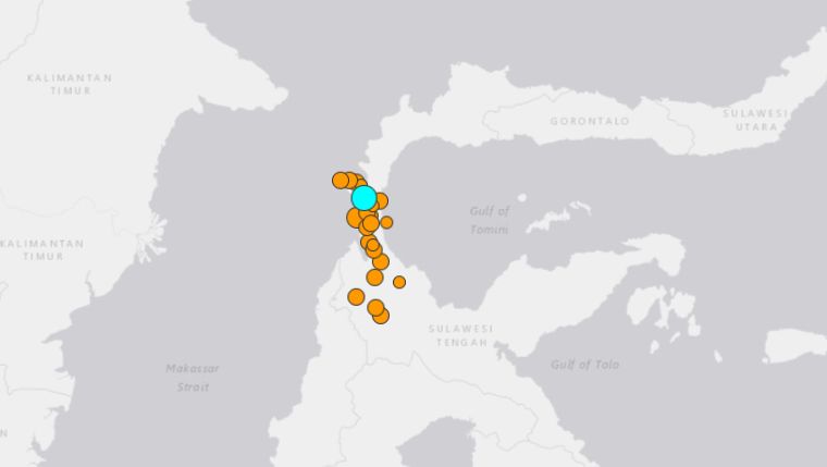 USGS map shows indonesia earthquake aftershocks and foreshocks
