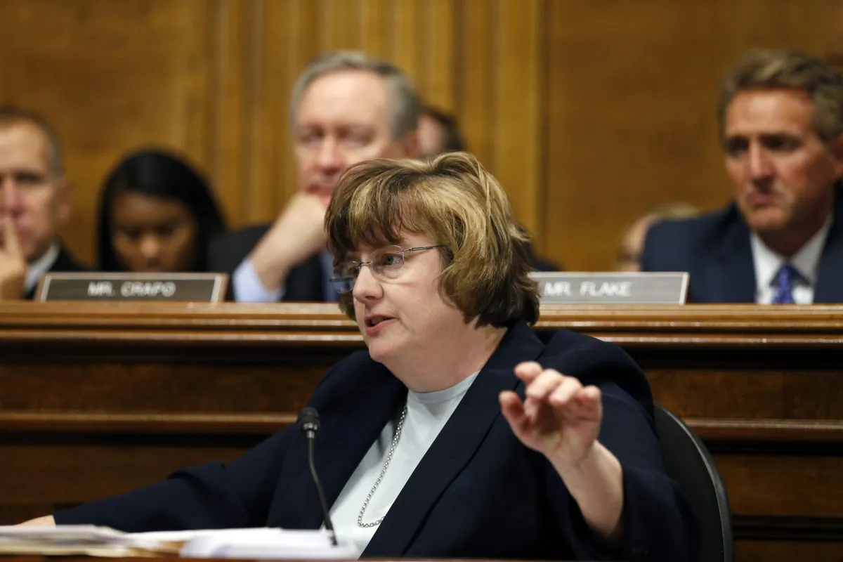 Arizona prosecutor Rachel Mitchell asks questions of Christine Blasey Ford at the Senate Judiciary Committee hearing on the nomination of Brett Kavanaugh to be an associate justice of the Supreme Court of the United States, on Capitol Hill in Washington on Sept. 27, 2018. (Michael Reynolds-Pool/Getty Images)