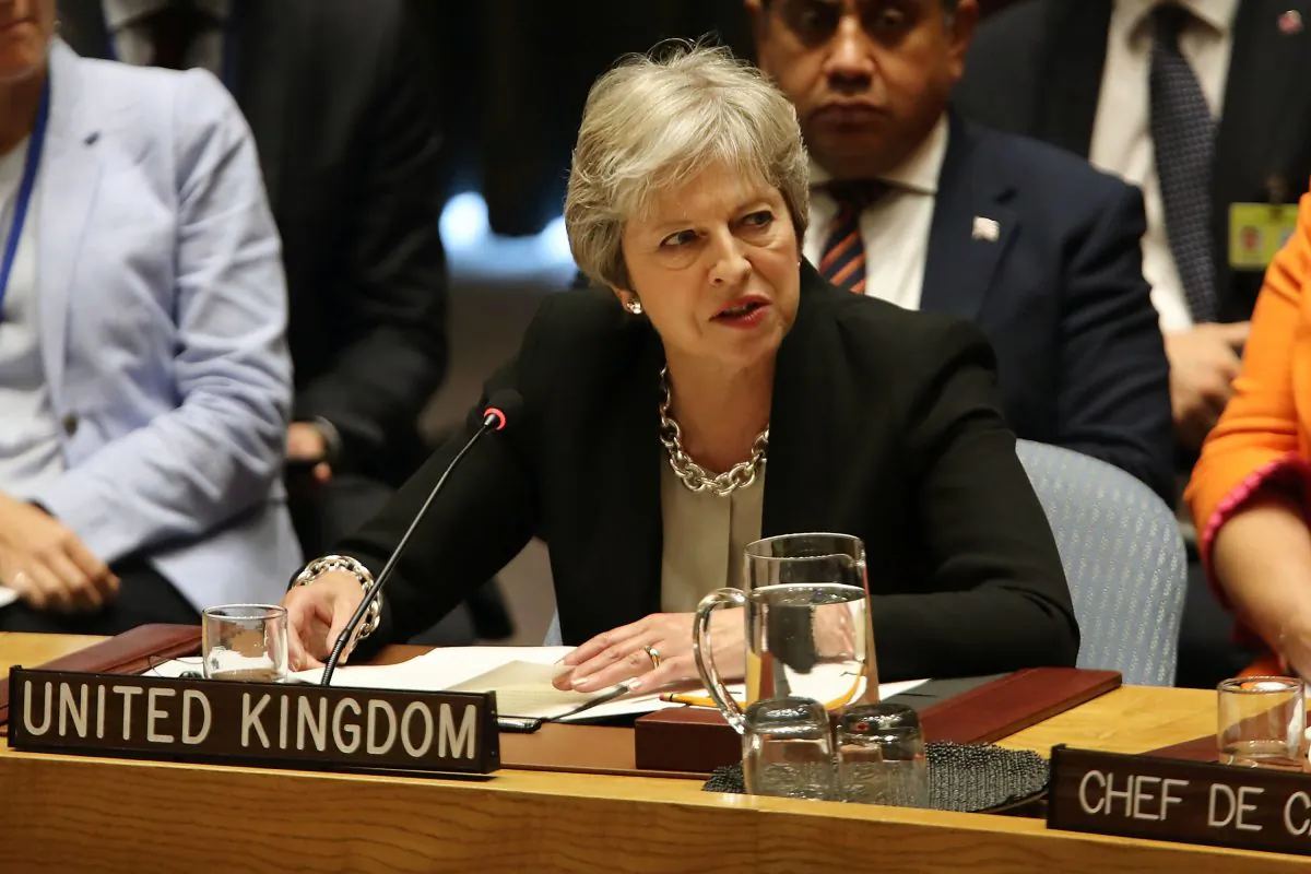 British Prime Minister Theresa May speaks during a United Nations Security Council meeting in New York City on Sept. 26, 2018.(Spencer Platt/Getty Images)