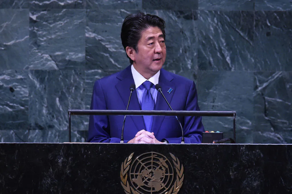Japan's Prime Minister Shinzo Abe speaks at the General Debate of the 73rd session of the General Assembly at the United Nations in New York City on Sept. 25, 2018. (Bryan R. Smith/AFP/Getty Images)