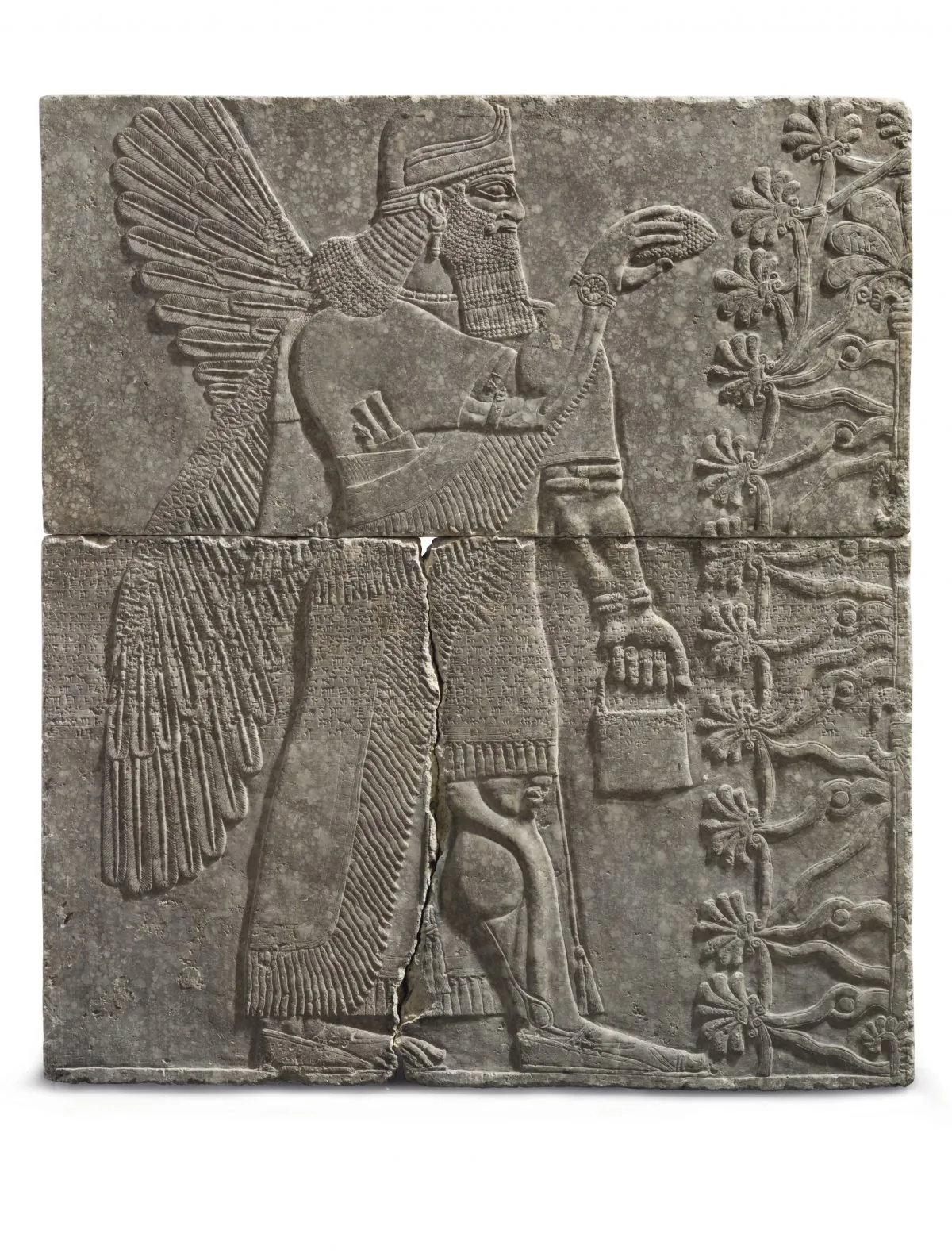 An Assyrian gypsum relief of a Winged Genius. Reign of Ashurnasirpal II, circa 883-859 B.C. 7 ft 4 in x 6 ft 5 in offered in Antiquities at Christie’s in New York, on Oct. 31, 2018. (Courtesy of Christie’s)