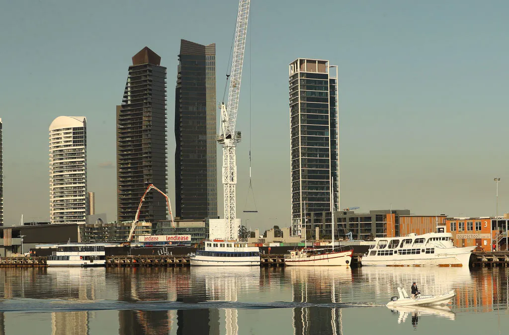 A general view of high-rise and apartment buildings in the Docklands in Melbourne, Australia, on June 16, 2017. Victoria has become the first and state in Australia to support China's Belt and Road Initiative, also known as One Belt One Road, after having signed a Memorandum of Understanding on Oct. 25, 2018. (Scott Barbour/Getty Images)