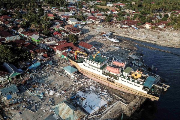 A stranded ship washed up on shore