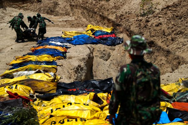 A mass burial site for disaster victims