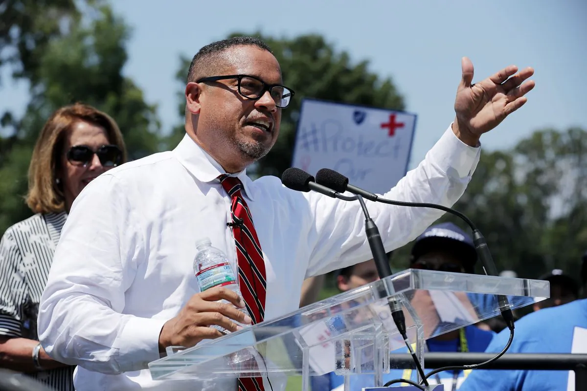 Democratic National Committee Deputy Chairman Rep. Keith Ellison (D-MN) addresses a rally against Trump Administration education funding cuts outside the U.S. Capitol in Washington on July 19, 2017. (Chip Somodevilla/Getty Images)