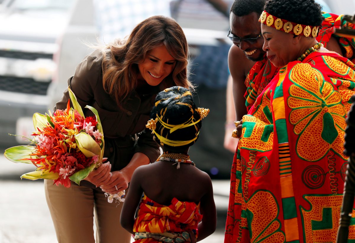 First lady Melania Trump greets a child