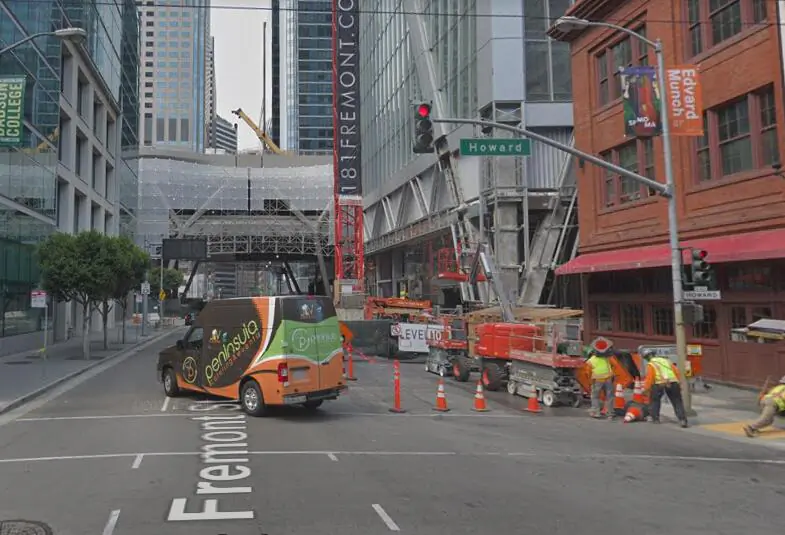 Installing temporary shoring along the closed part of Fremont Street. (Map data @2018 Google)
