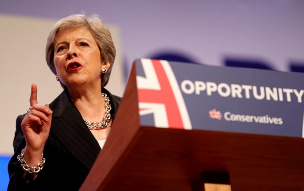 British Prime Minister Theresa May delivers her keynote address