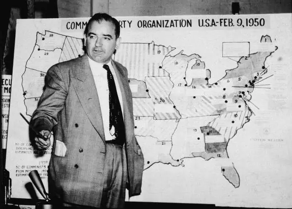 American politician Joseph McCarthy, Republican senator from Wisconsin, testifies against the US Army during the Army-McCarthy hearings, Washington, DC, June 9, 1954. (Getty Images)