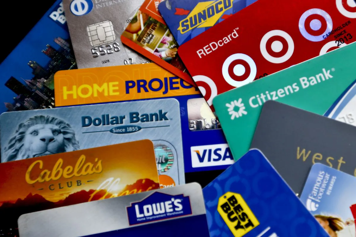 A file photo of an assortment of credit cards and rewards cards in Zelienople, Pa., on Jan. 31, 2018. (Keith Srakocic/AP)