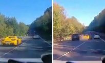 Dashcam Footage: Ferarri, Porsche Crash in Slovakia