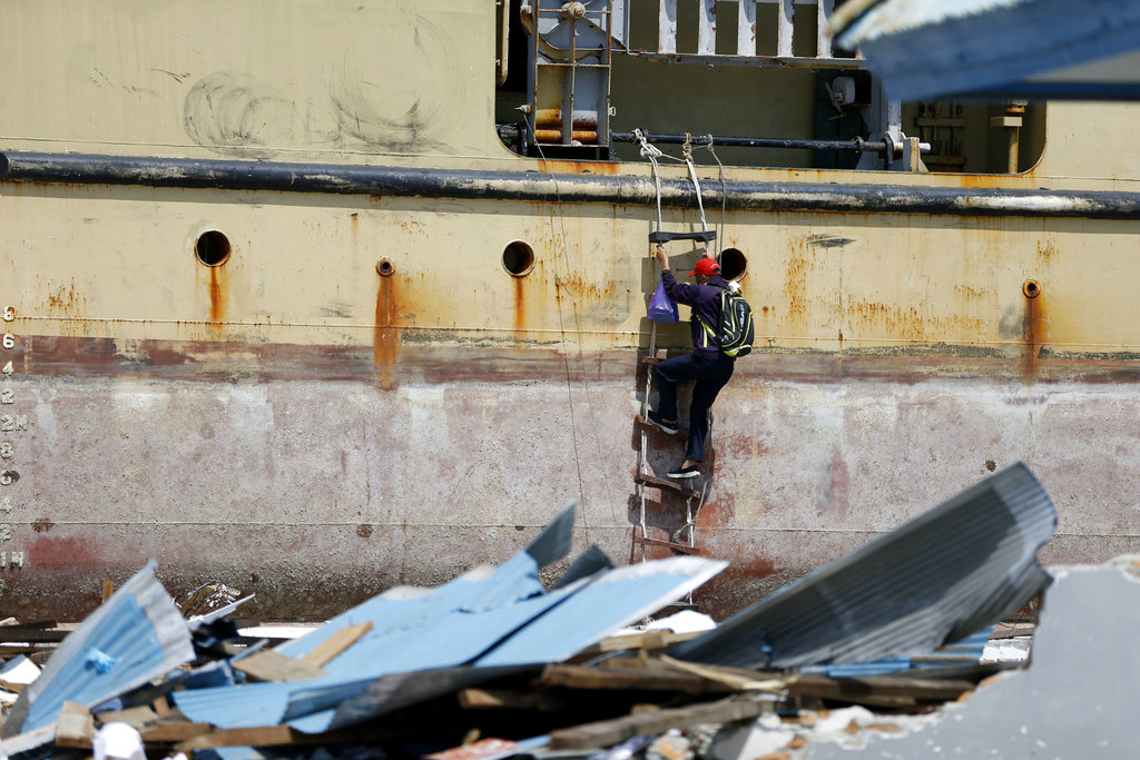 a man climbs a ferry