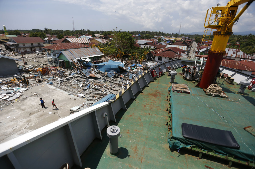 ferry seen from the bridge of the ship in indonesia