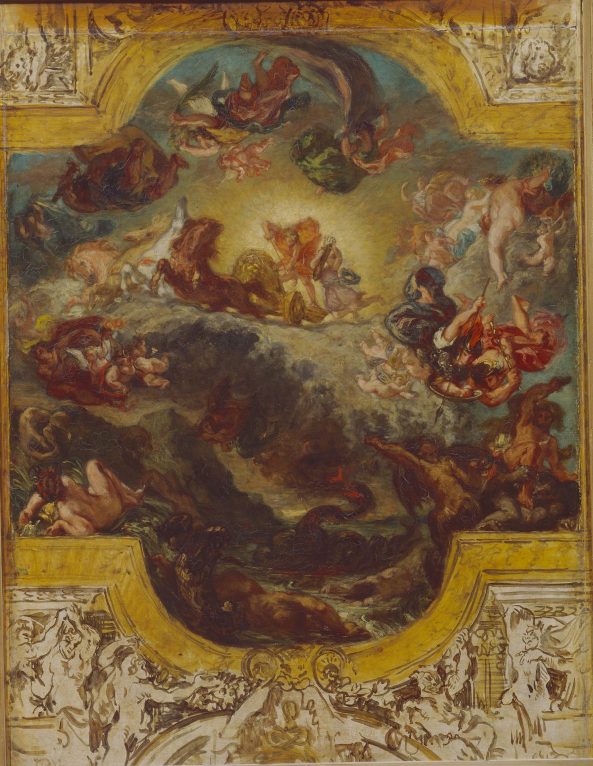 “Apollo Victorious over the Serpent Python, sketch,” circa1850, by Eugène Delacroix (French, 1798–1863). Oil on canvas, 54 1/8 inches by 40 3/16 inches. Musées Royaux des Beaux-Arts de Belgique, Brussels. (Royal Museums of Fine Arts of Belgium (RMFAB), Brussels)