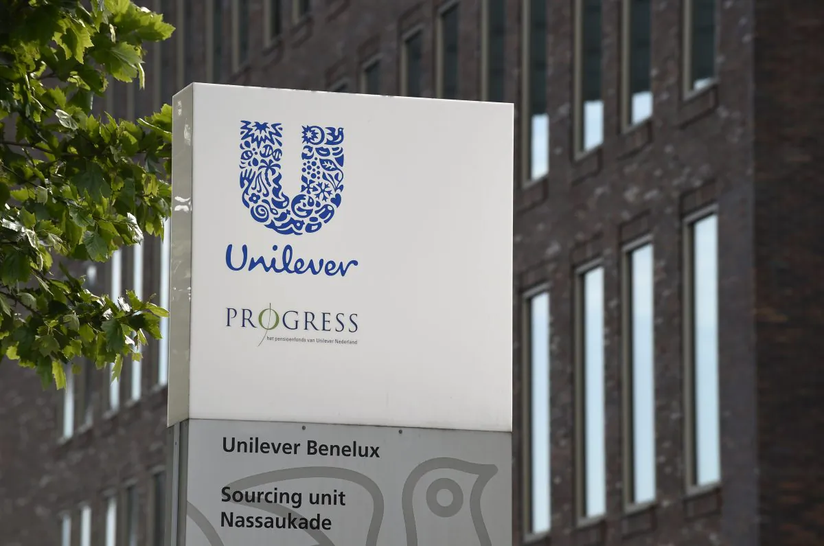 The logo of Unilever at the headquarters in Rotterdam. Unilever is a multinational company in the field of food, personal care and cleaning products. (John Thys/AFP/Getty Images)