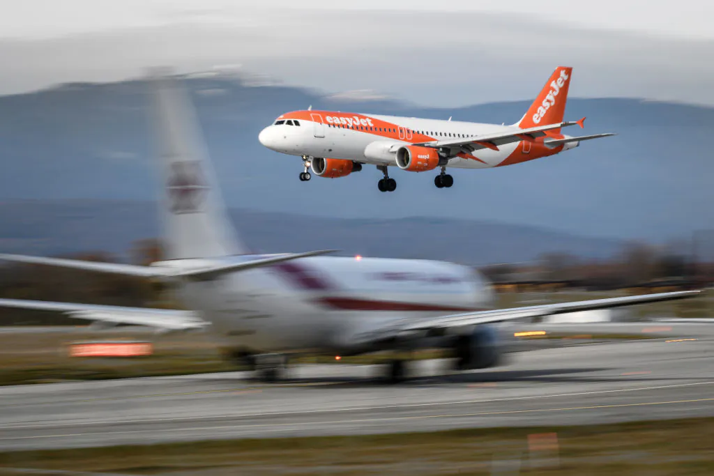File photo of an EasyJet Airbus A320-214 landing at Geneva Airport on Nov. 20, 2017 in Geneva. (Fabrice Coffrini/AFP/Getty Images)