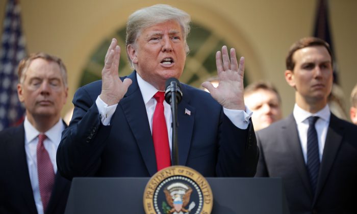 President Donald Trump speaks during a press conference to discuss a revised U.S. trade agreement with Mexico and Canada in the Rose Garden of the White House in Washington on Oct. 1, 2018. (Chip Somodevilla/Getty Images)