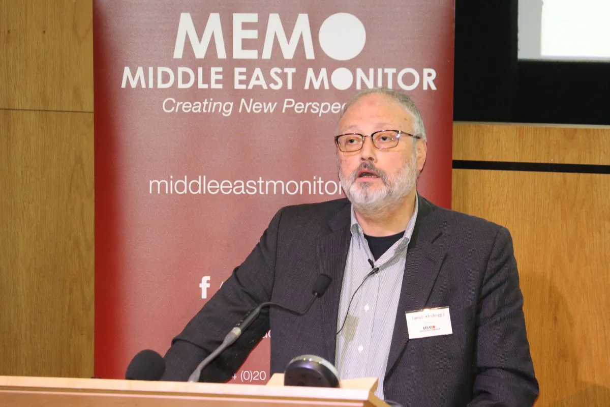 Saudi dissident Jamal Khashoggi speaks at an event hosted by Middle East Monitor in London Britain, Sept. 29, 2018. (Middle East Monitor/Handout via Reuters/File Photo)