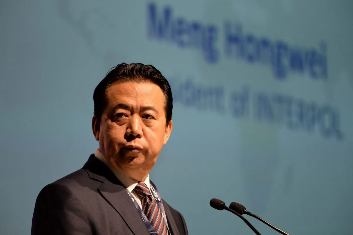 Meng Hongwei, former president of Interpol, gives an addresses at the opening of the Interpol World Congress in Singapore on July 4, 2017. (ROSLAN RAHMAN/AFP/Getty Images)
