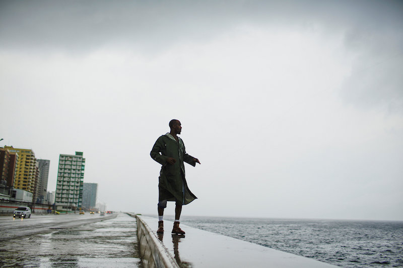 man at havana seafront ahead of hurricane michael