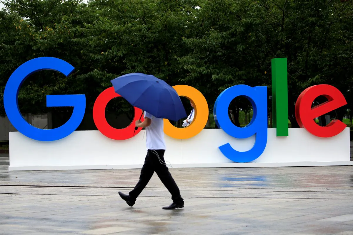 A Google sign during the WAIC (World Artificial Intelligence Conference) in Shanghai on Sept. 17, 2018. (Aly Song/Reuters)