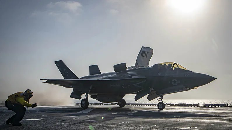 The Department of Defense has decided to ground all its F-35 Lightning II Joint Strike fighters while their engines are inspected for a faulty part, on Oct. 11, 2018. (U.S. Navy)
