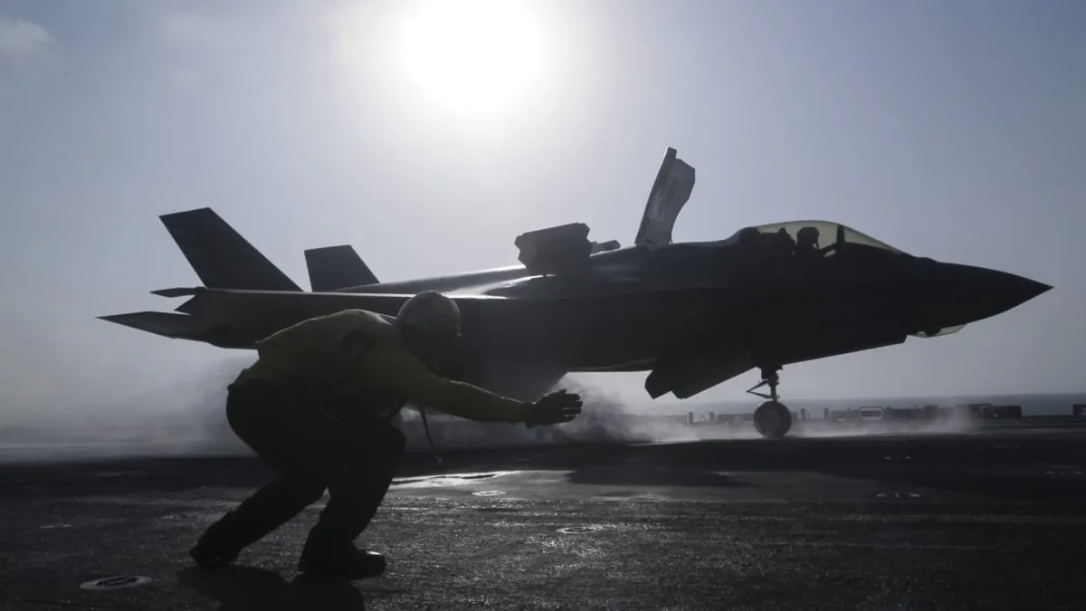 An F-35B fighter prepares to launch from the USS Essex on Sept. 27, 2018. (Cpl. Francisco J. Diaz Jr./U.S. Marine Corps via Getty Images)